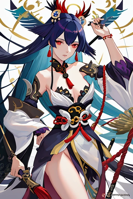 Una mujer desnuda sosteniendo una espada, arte detallado de onmyoji, onmyoji, xianxia de cuerpo completo, impacto de ayaka genshin, keqing del impacto genshin, zhongli del impacto genshin, retrato onmyoji, cushart krenz arte clave femenino, personajes de azur carril, extremely detailed artistic germ