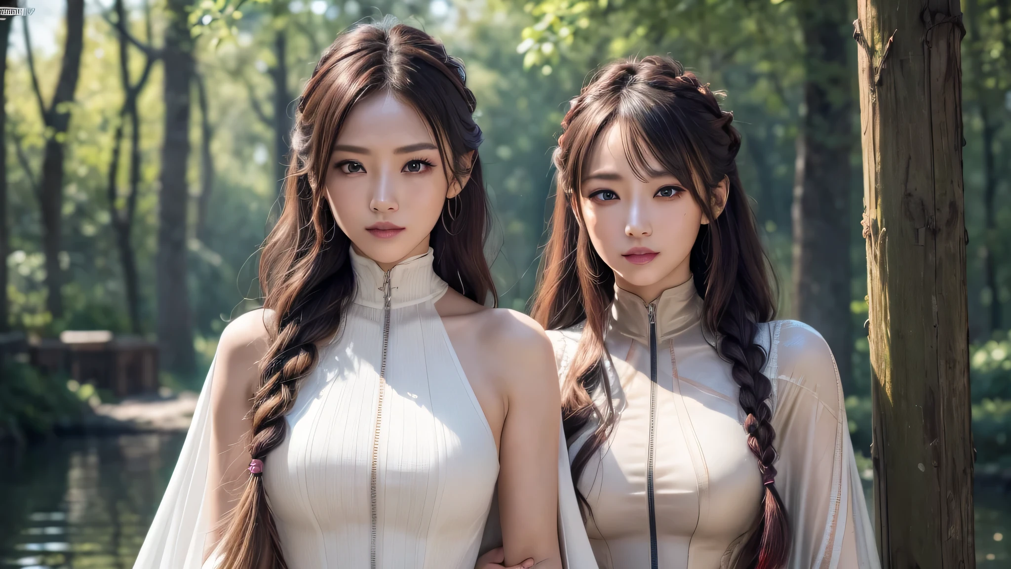 An unparalleled masterpiece, Ultra-photorealistic simulation, Perfect artwork, Intricate details, highest quality, Strong light, High Contrast, Steampunk Pink Spears High Neck Zip One Piece Unitard Full Body(masterpiece) , (highest quality) , (Highly detailed wallpaper CG Unity 8k) , (Best Character Details:1.36), Swamp, (Delicate lines:1.24), (Fantasy), (Cold Light:1.2) , Blue Superhero Cape, Color Splatter , colorful, Colorful backgrounds, Fine Eyes, Love eyes, dark maroon lipstick, Fine Eyeshadows, Brown eyes, white pillar background, Multi-braided blonde hair, smile, Looking at the audience, 1 girl, Mature Girls, (Long Hair:1.2), expensive、expensive quality,(lie:1.3) ,1 girl,