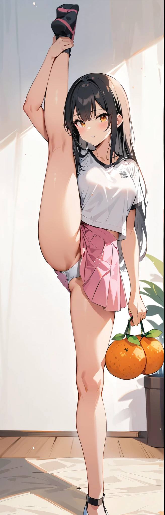 (masterpiece, highest quality:1.2), One girl, alone,Are standing_Split,
Yuki mandarin orange, Long Hair,black无袖短背心,Pink Skirt,black