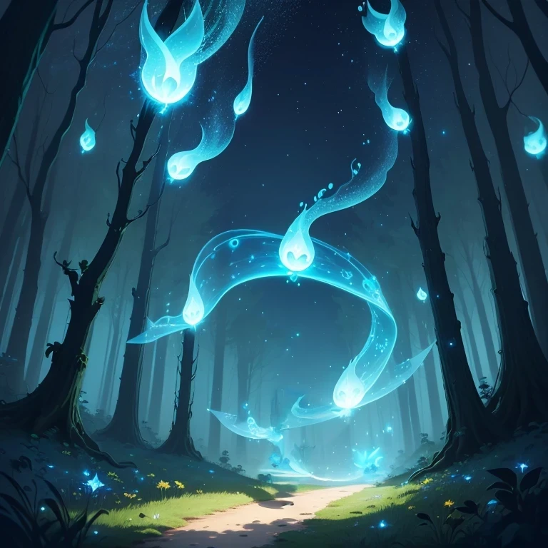 blue fire, fantasy Wisp, shining blue fire, Will-o'-the-wisp, firefly light