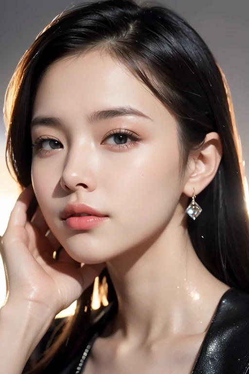Photo taken with Canon EOS EF 200mm f/11 Camera adjusted to sharp landscape and full body shooting mode. 8K photo quality, lifelike, masterpiece, sharpest and highest contrast, large depth of field, stereoscopic lighting. Complex lighting, yellow-black rays, ((lighting directly on the face)), sparkling sunlight, ((lighting on the front of the girl's body)). ((Close-up and sharp photo of the girl's face)).