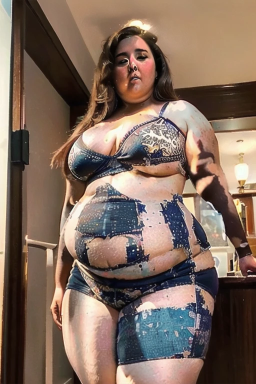 ((best quality)), ((masterpiece)), (detailed), ((waist circumference 125cm)), (Morbid obesity:1.2), female, (Upper body obesity:1.8), (obese belly:1.2), ((big belly)), protruding belly