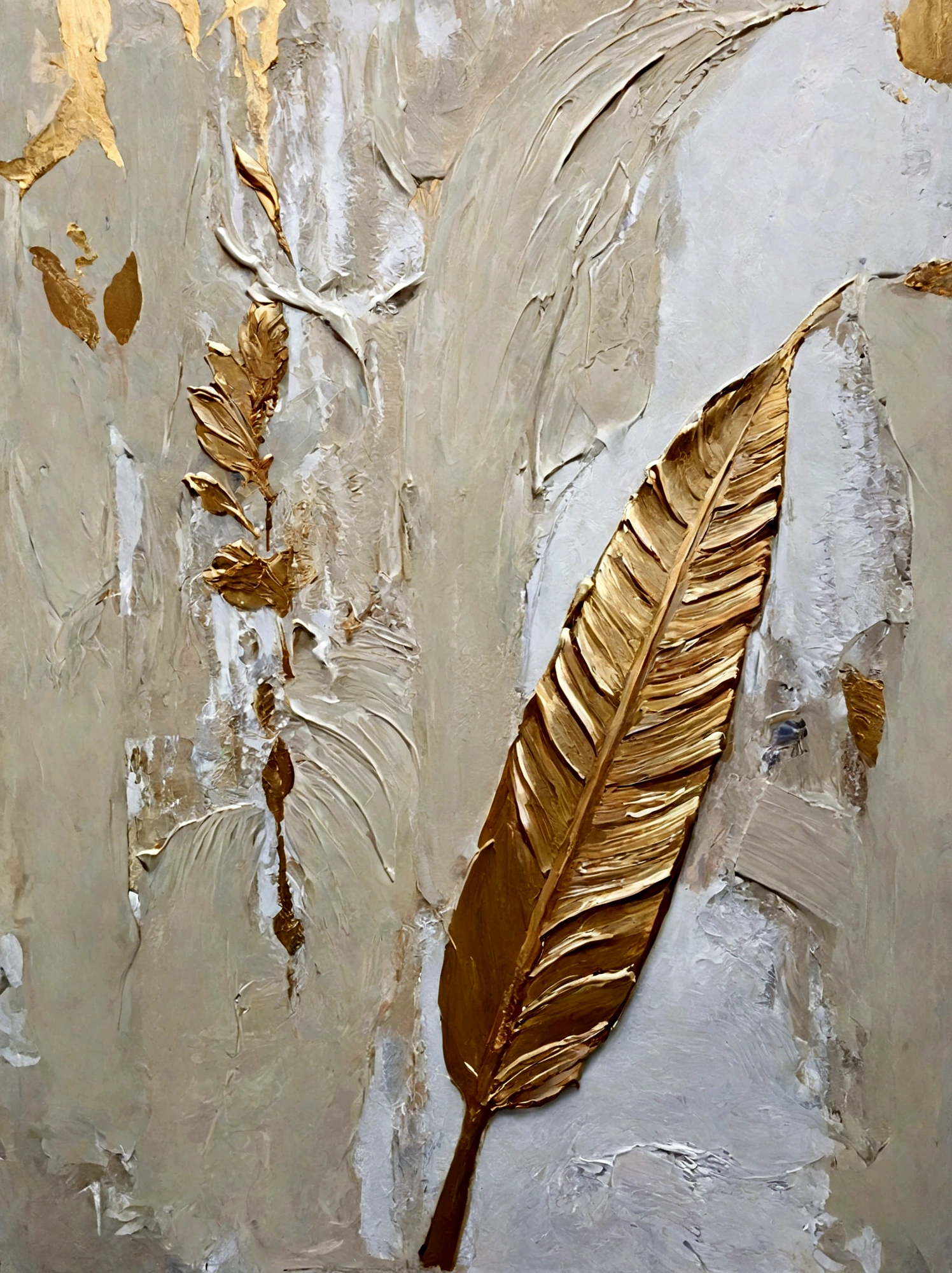 Gilded,A banana leaf,vanilla,cream,Thick textured paint, whiskey,Abstract Art,emotion,emotion