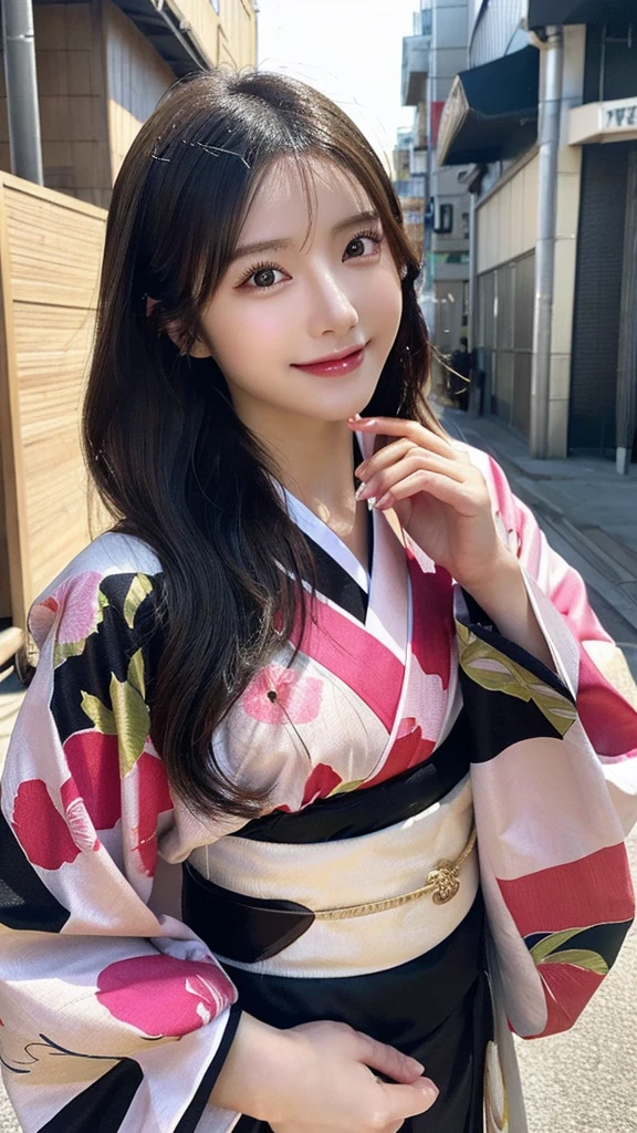 ((kimono))、((24-years-old))、Random pose、、、(highest quality,masterpiece:1.3,超A high resolution,),(Ultra-detailed,Caustics),(Photorealistic:1.4,RAW shooting,)Ultra-Realistic Capture,Very detailed,High resolution 16K human skin closeup、 The skin texture is natural、、The skin looks healthy、The color is also uniform.、 Use natural light and color,One Woman,Japanese,,cute,Black-haired,Mid-length hair,,smile,,(Depth of written boundary、chromatic aberration、、Wide range of lighting、Natural Shading、)、