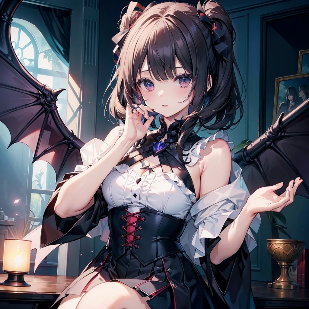 1girl、(((highest quality、Masterpiece、Super detailed、Official Art、The best dynamic composition)))、high school girl、Vampire Hunter、Reaper&#39;s Scythe、Blood splatter、Milky white and red gradient hair color、Short Hair、Odd Eye、Red and blue eyes、Dynamic composition、Super huge、Digital Painting, 8K High Resolution, whole body, White Background, Dynamic pose,swordup, 
