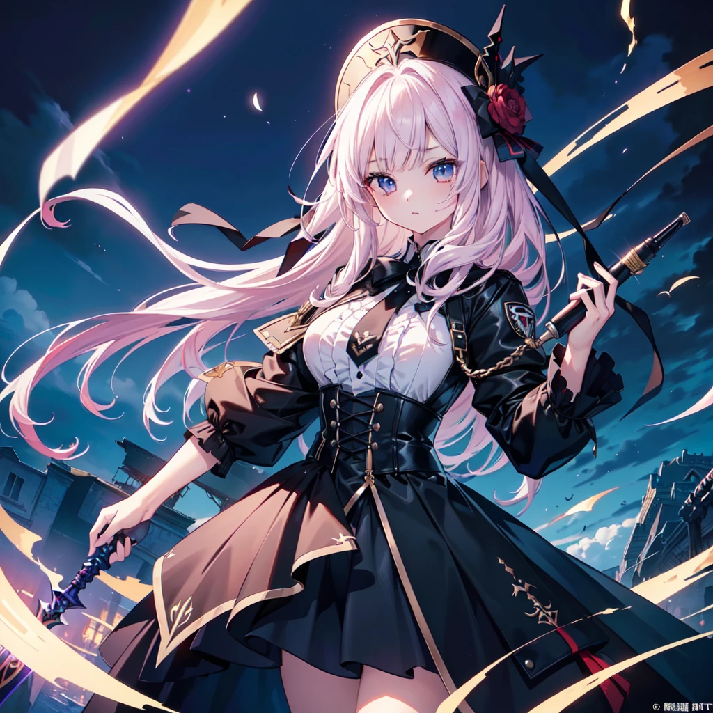 1girl、(((highest quality、Masterpiece、Super detailed、Official Art、The best dynamic composition)))、high school girl、Vampire Hunter、Reaper&#39;s Scythe、Blood splatter、Milky white and red gradient hair color、Short Hair、Odd Eye、Red and blue eyes、Dynamic composition、Super huge、Digital Painting, 8K High Resolution, whole body, White Background, Dynamic pose,tpose