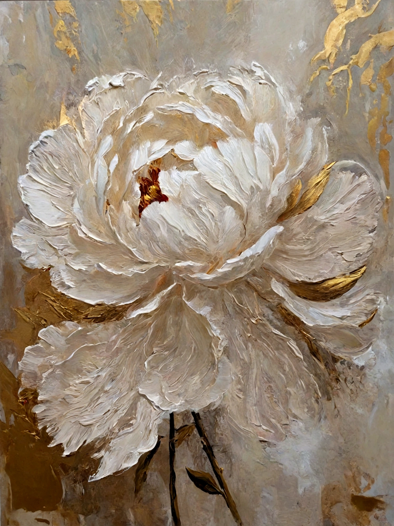 Gilded,Peony,vanilla,cream,Thick textured paint, whiskey,Abstract Art,emotion,emotion