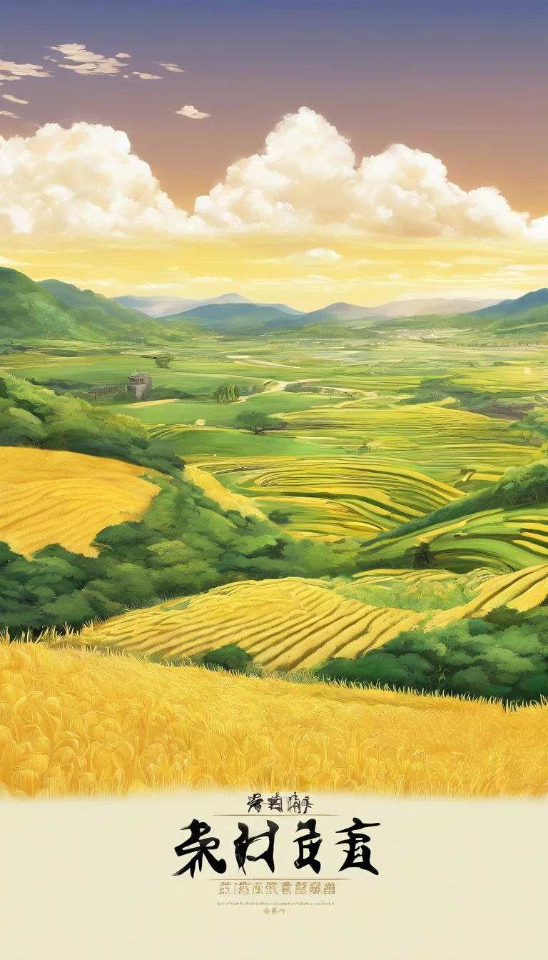 pure scenery,golden yellow as the theme,(((fresh))),((hayao miyazaki painting style)),((beautiful scenery:1.2)),masterpiece,details,beautiful lights,4k,highest quality,(clear and bright),big production,flower,outdoors,nature,leaf,wide shot,scenery,surtr (arknights),((painting:1.3)),natural,cloud,sky,wheat field,summer,terraced fields,colorful,harmonious tone,staggered complex,