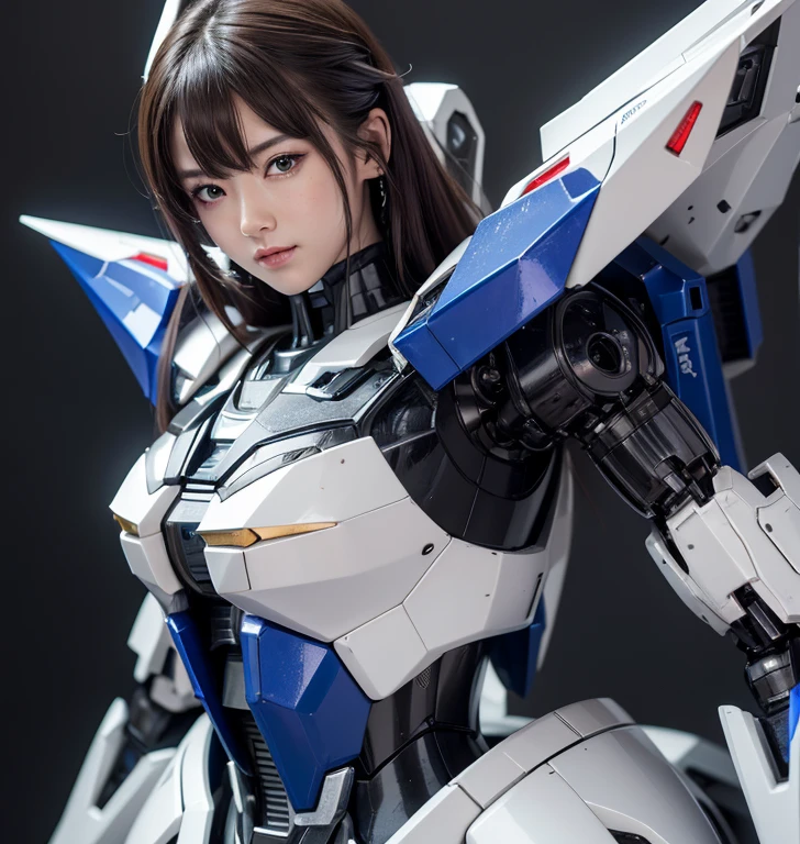 Textured skin, Super Detail, high details, High quality, Best Quality, hight resolution, 1080p, hard disk, Beautiful,(Gundam),beautiful cyborg woman,Mecha Cyborg Girl,Battle Mode,Girl with a Mecha Body,She wears a futuristic Gundam mecha,Fulll body Shot
