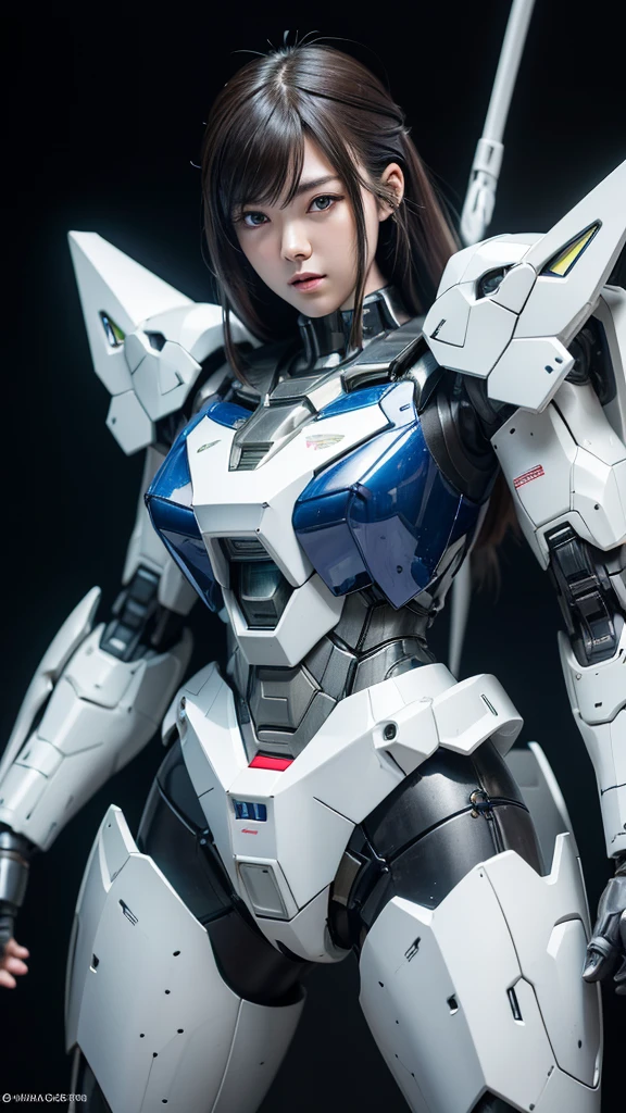 Textured skin, Super Detail, high details, High quality, Best Quality, hight resolution, 1080p, hard disk, Beautiful,(Gundam),beautiful cyborg woman,Mecha Cyborg Girl,Battle Mode,Girl with a Mecha Body,She wears a futuristic Gundam mecha,Fulll body Shot