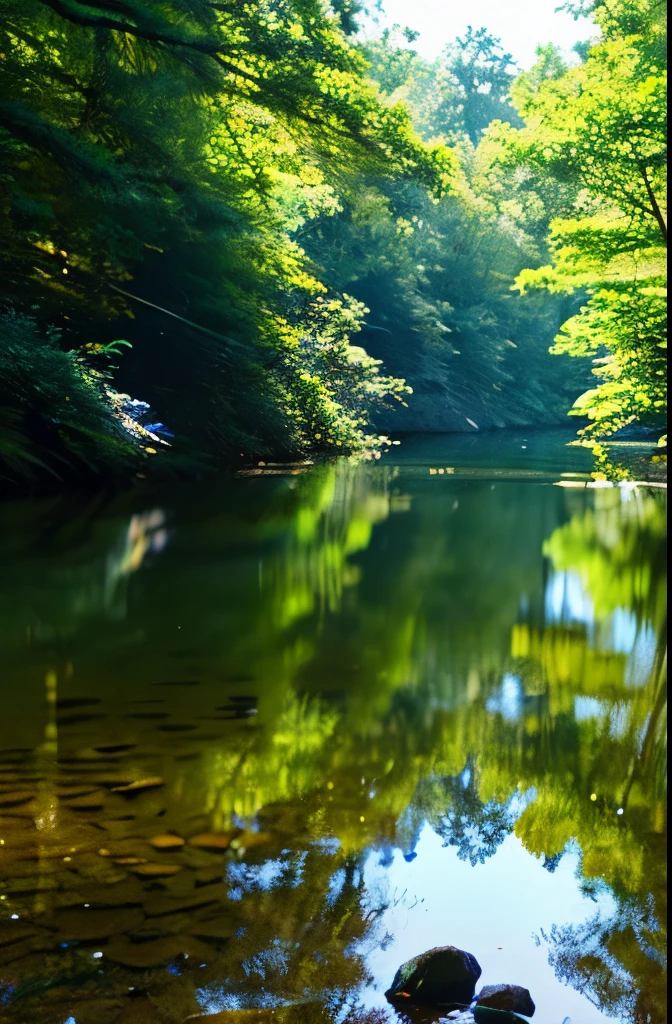 in a quiet forest、water surface