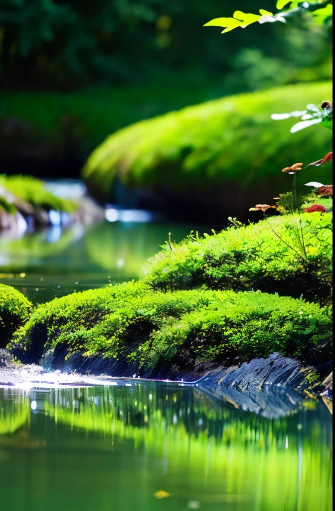 in a quiet forest、water surface