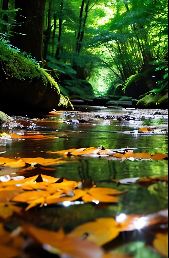 in a quiet forest、water surface