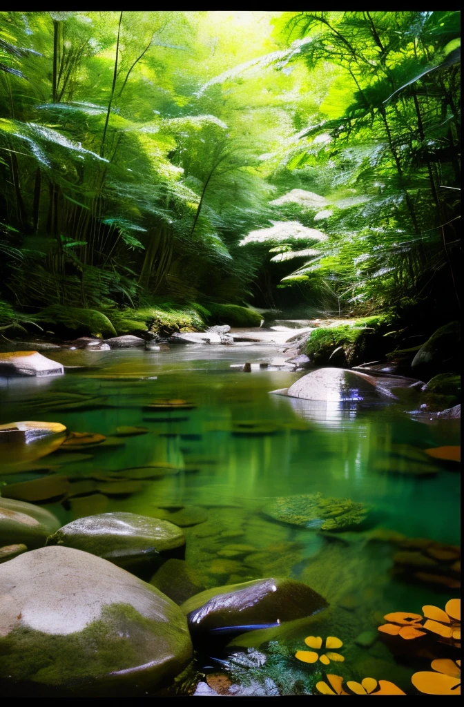 in a quiet forest、water surface