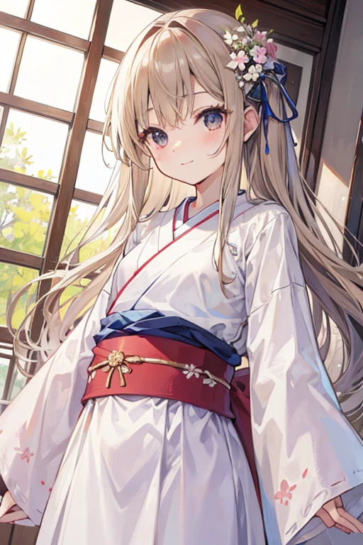 Light brown、Shortcuts、delicate、masterpiece、cute、A light smile、Clothes、beautiful、Full Color、chest、From below、Focus on the eyes、Long Hair、woman、young、Black eyes、Not a kimono、Snazzy、制Clothes、控えめなchest、制Clothes(White is the original blue ribbon、White Shirt、)