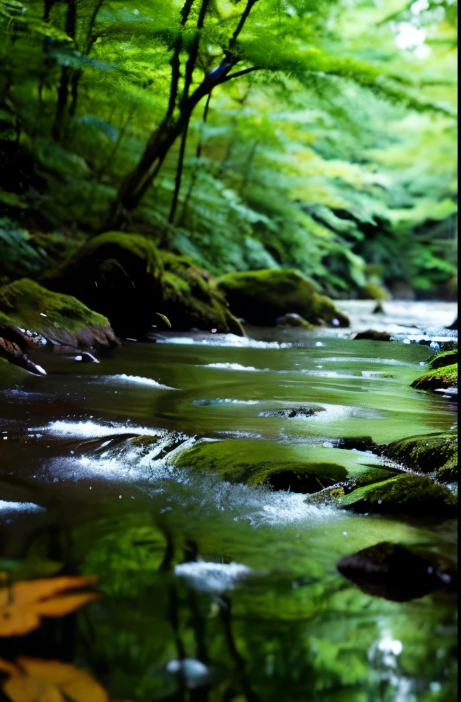 in a quiet forest、water surface