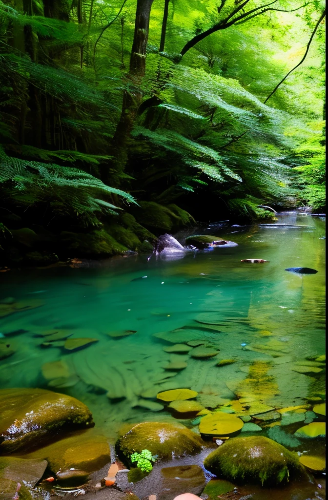 in a quiet forest、water surface