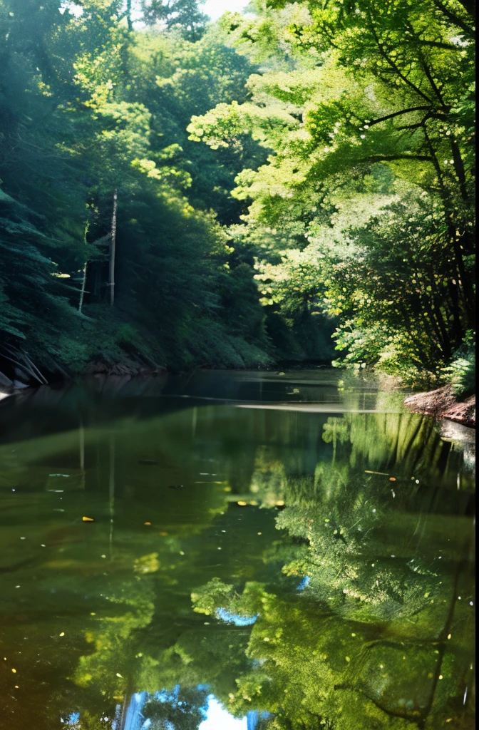 in a quiet forest、water surface
