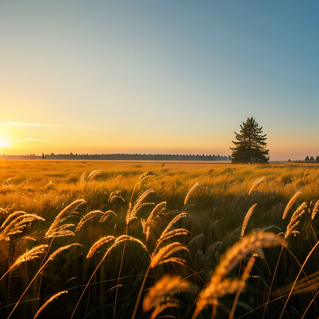 A frosted field  of tall grass in the early morning sunlight.