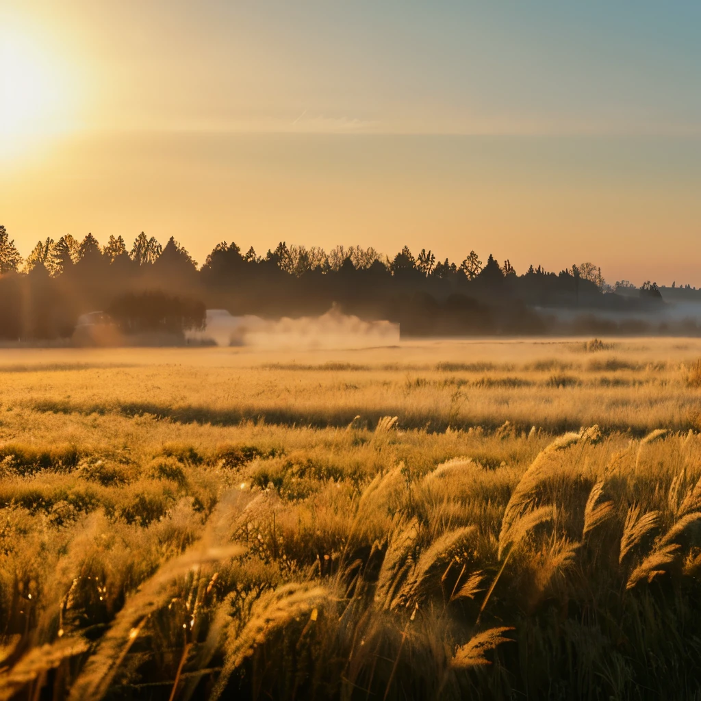 A frosted field of tall grass in the early morning sunlight. Very cold.