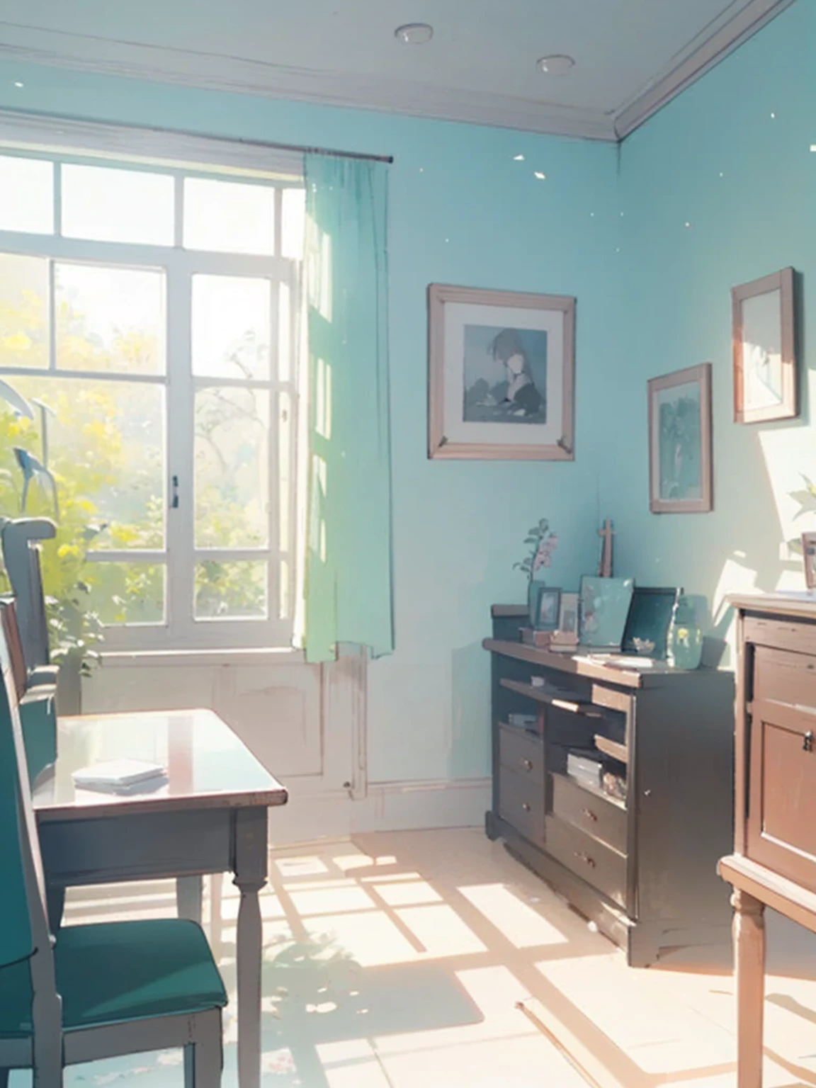 indoor, lesson room, (low brightness colors), modern, early summer air, aesthetic, emotional, 8k artistic photography, perfect composition, trending pixiv fanbox, style of studio ghibli, ultra hd, realistic anime, pastel colors, highly detailed, UHD drawing, beautiful detail, photorealistic concept art, soft natural volumetric cinematic perfect light
