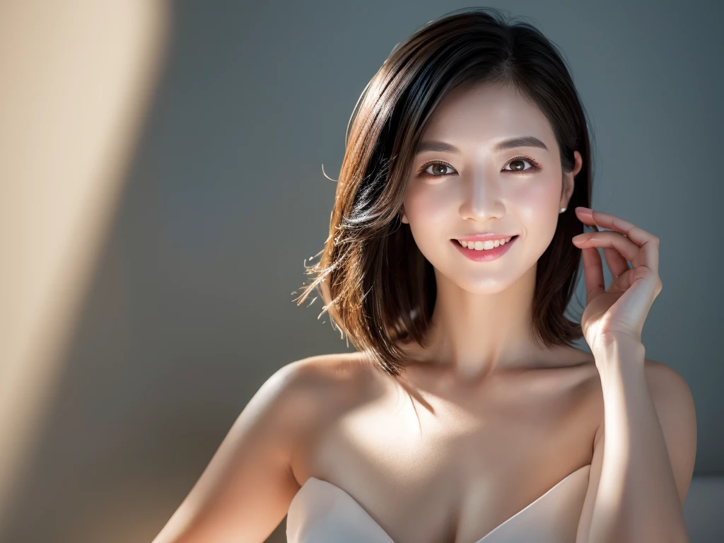 highest quality、8k Masterpiece、superA high resolution、(Photorealistic:1.3)、RAW Photos、1 girl、Black Hair、extremely detailed Glowing Skin、36 years old、Portrait、Global Illumination、Shadow、Octane Rendering、8k、Super sharp、Beautiful breastetal、Cold colors、Very intricate detailuch Light、CGSoation Trend、extremely detailed Beautiful Eyes、Shining Eyes、To the camera、Neon Details、extremely detailed Clear skin、long hair、smile、Featured on cosmetics website、Elegance、Photo Studio、short hair、naked、more lighting, photo painting, Picture-perfect, white skin, sex, extremely detailed Beautiful pussy