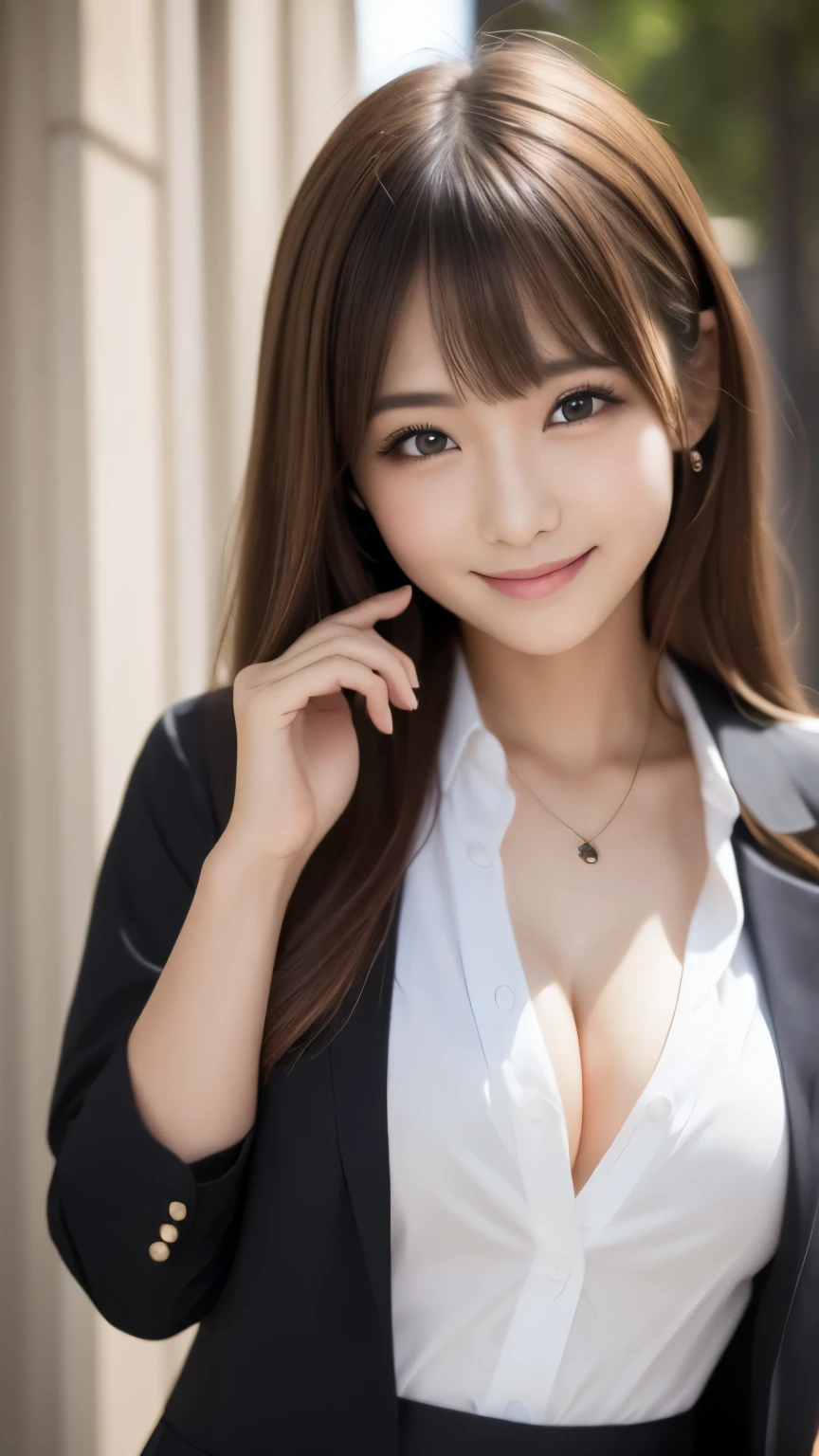 bright表情、Realistic:1.32、highest quality、超A high resolution、最も美しい日本のgirlの写真、Cute and beautiful face details、Small face、美しいbangs、************、Shine, fair, Shine肌、Hair gets tangled in the face、(girl１Only people:1.3)、顔まで伸びるbangs、bangs、Hair between the eyes、Attractive brown silky hair、bright、彼女の澄んだ瞳は魅力的にShine、Cute pose、highest quality、Confused、((The cutest girl in the world))、Japanese、((Summer Uniforms for Students:1.3))、((Open shirt:1.3))、(High waist pleated skirt)、Newest Brands、(Side Half Up:1.3)、(Thin ribbon)、Nice and cute、An innocent smile、nice smile、Cleavage、(Big Breasts:1.3)、(Pose cutely:1.3)、Brown Hair、Tight waist、Beautiful eyes in every detail、View your viewers、Upper Body、Face close-up、Front view、