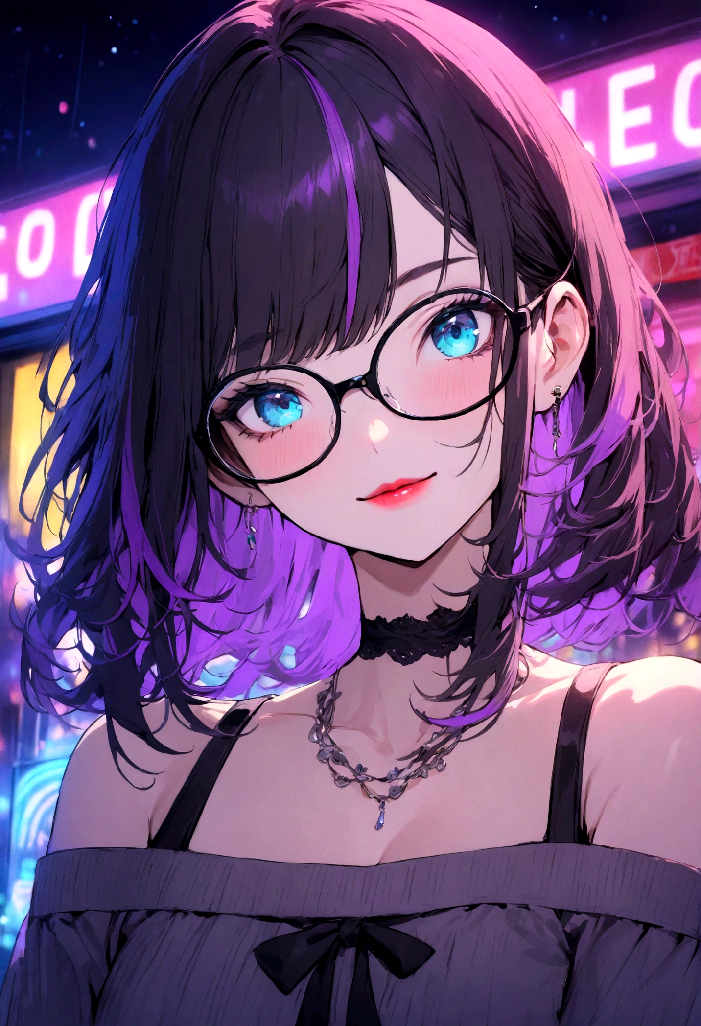 Highest quality,Highest Resolution,sexy,Short Bob,Very beautiful eyes,smile,Big Breasts,whole body,Glasses,Black Hair