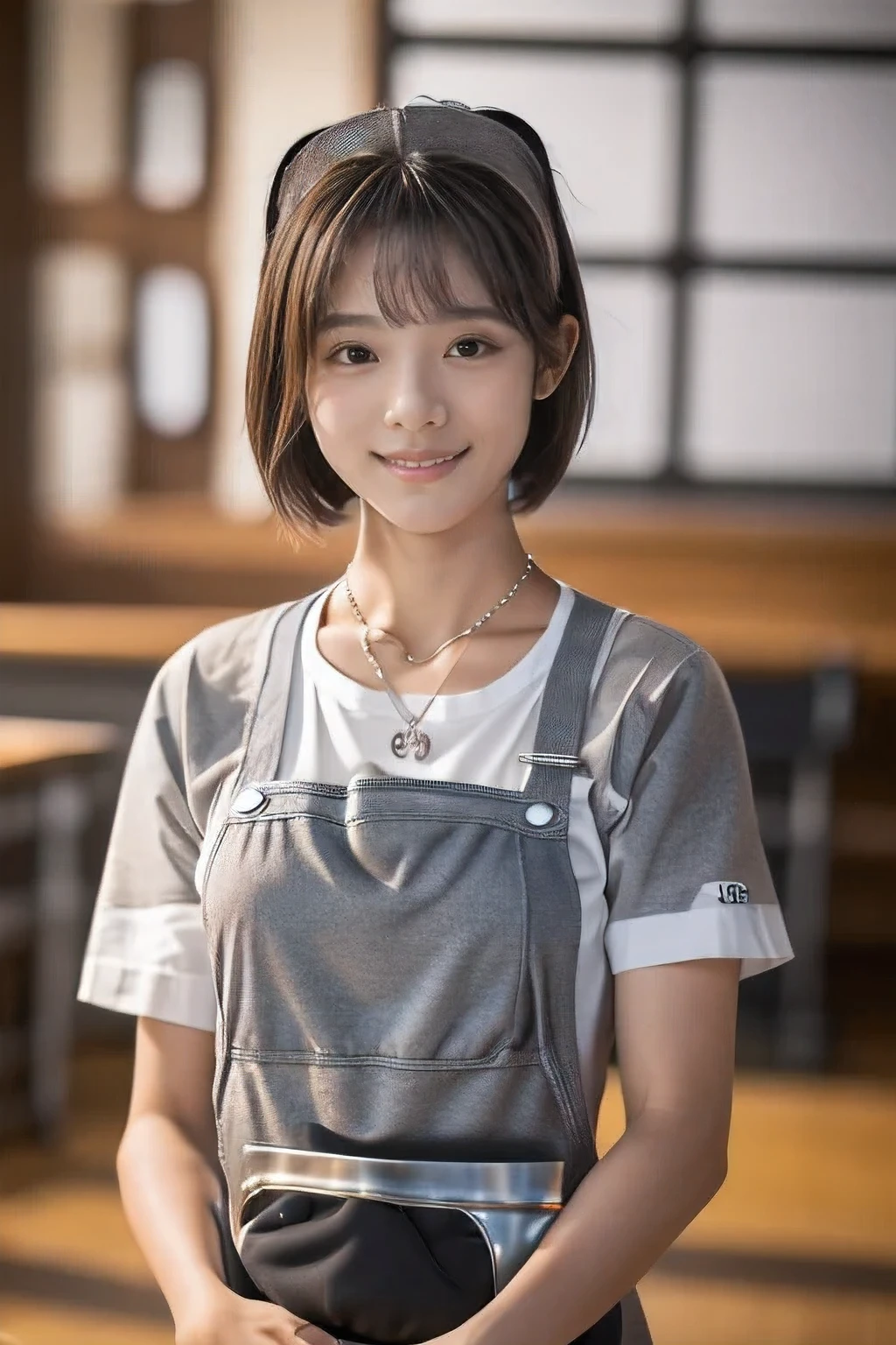 (kindergarten teacher、18 year old woman playing with children:1.5)、(Gentle smile:1.2)、(The best quality at its best:1.4), (Super detailed), (Very detailed CG unified 16k), Beautiful woman with perfect figure: 1.4, Sharp focus: 1.2, Very detailed, High-quality RAW color photos, Professional photography, Great face and eyes, cosmetics, (Amazingly beautiful girl), ((grey sweatpants、White T-shirt and apron:1.5)), Sexy posture,(View from below), Realistic movie faces, Full body long view from head to toe, Realistic, ((Realistic natural orange red hairstyle)), ( Short Bob Hair:1.5), (necklace:1.5)、, Very beautiful face, Perfect model beauty, Mouth swelling, Highly detailed face and skin texture, Fine grain, double eyelid, Medium chest, smile, (masterpiece), highest quality, High resolution, Very detailed, Blurred Background, Depth of written boundary, Cinema Lighting, Great legs, , Clear, well-maintained skin,
