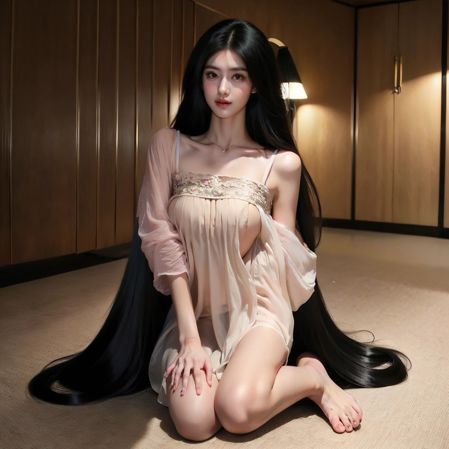 (Best image quality、highest quality、Highest Resolution、Ultra-realistic photos、Full body photo、masterpiece、16k、)One Girl、Beautiful Face、5m long black hair、White underwear or naked、Open sea、Sexy, long hair、The longest hair in the world、A lot of long hair flowing down at my feet、Well-groomed black hair、Very large amounts of hair、Super long black hair that accentuates feminine sexinesy hair smells like roses、Silky black hair that flows from her shoulders to the floor、My long hair is my biggest charm point.、The brilliance of my long hair overwhelms many people.、Women all over the world envy my long, beautiful hair.、Long hair that seems to reach the sky、World Long Hair Contest Winner、