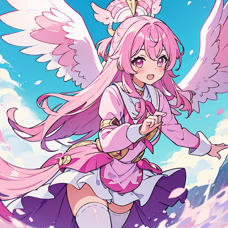Cute sucubu girl with wings and tail, pink-white haur, hero 