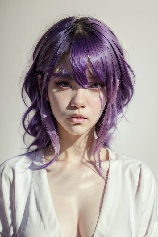 painting of a woman with a white shirt and purple hair, inspired by Yanjun Cheng, artwork in the style of guweiz, by Yanjun Cheng, detailed anime girl, guweiz, by Russell Dongjun Lu, yanjun chengt, kawaii realistic, stunning anime face portrait, ilya kuvshinov face, ross tran 