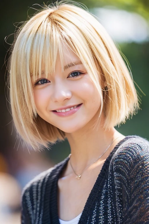Blonde、short hair、1 person、smile