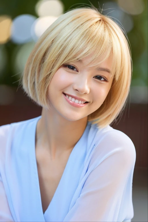 Blonde、short hair、1 person、smile