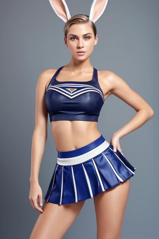 Rilee Marks (masterpiece, perfect eyes, photorealistic, intricate details, hi-res, 8k) portrait of girl standing at a basket ball game on court, there is a crowd in the stands, soft even lighting, 20 years old, beautiful woman, looking at viewer, full body view, ((dark brown eyes)), very pale blond hair, ((shiny navy blue and silver skirt and shirt)), (dress as a sexy school girl) . high thigh stockings with belts and garter, top shows a nice cleavage, small perky breasts, sexy pose, (lots of ghetto tattoos all over her arms and legs and chest and stomach), wide hips, large thighs gap, very small shoulders, twintails, shy smile, red lipstick, shy smile, navel piercing, jewelry, bracelets, Quick Catliner, ((cute black eye liner)), thin, red lipstick, garter straps belt high thighs socks,