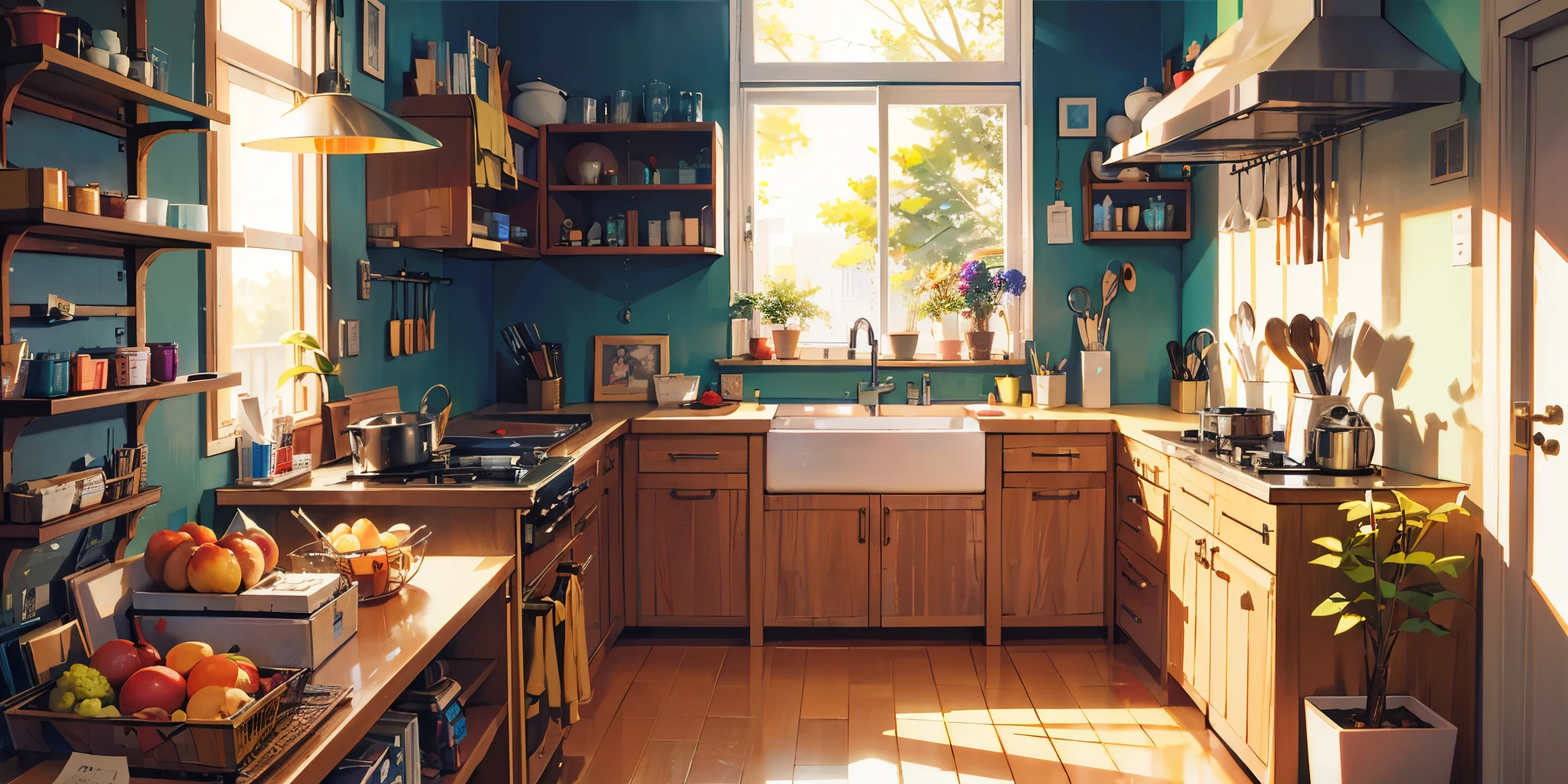 masterpiece,best quality,official art,extremely detailed CG unity 8k wallpaper,outdoors, animal, kitchen,vase,Sunlight,studio ghibli,Warmth,vivid colors, intense lighting,,(Best Quality), ((Masterpiece), (Details: 1.4), HDR (High Dynamic Range), Ray Tracing, NVIDIA RTX, Super Resolution, Unreal 5, Subsurface Scattering, PBR Textures, Post Processing, Anisotropic Filtering, Depth of Field, Maximum Acutance and Clarity, Multilayer Textures, Albedo and Highlight Maps, Surface Shading, Accurate Simulation of Light-Material Interactions, Perfect Proportions, Octane Rendering, Bicolor Light, Large Aperture, Low ISO, White Balance, Rule of Thirds, 8K RAW, realistic,