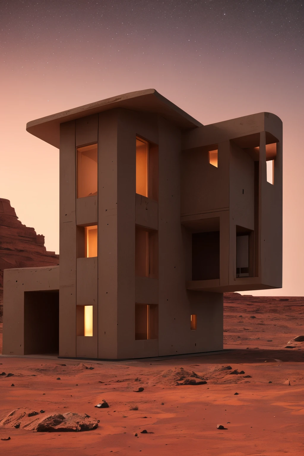 In the expansive cosmic landscape of Planet Mars in Universum, a modern old house stands out, bathed in the vivid hues of Helle Farben. The dwelling, devoid of human presence or faces, showcases the intricate details of its aged architecture. This masterpiece, rendered in high quality and extremely detailed CG Unity 8k wallpaper, is a captivating sight against the Martian backdrop. The house, a stunning blend of the old and the new, appears as a dramatic and captivating scenery amidst the rusty red Martian terrain. The lighting is extremely delicate yet beautiful, casting an otherworldly glow on the structure. The background, though vast and