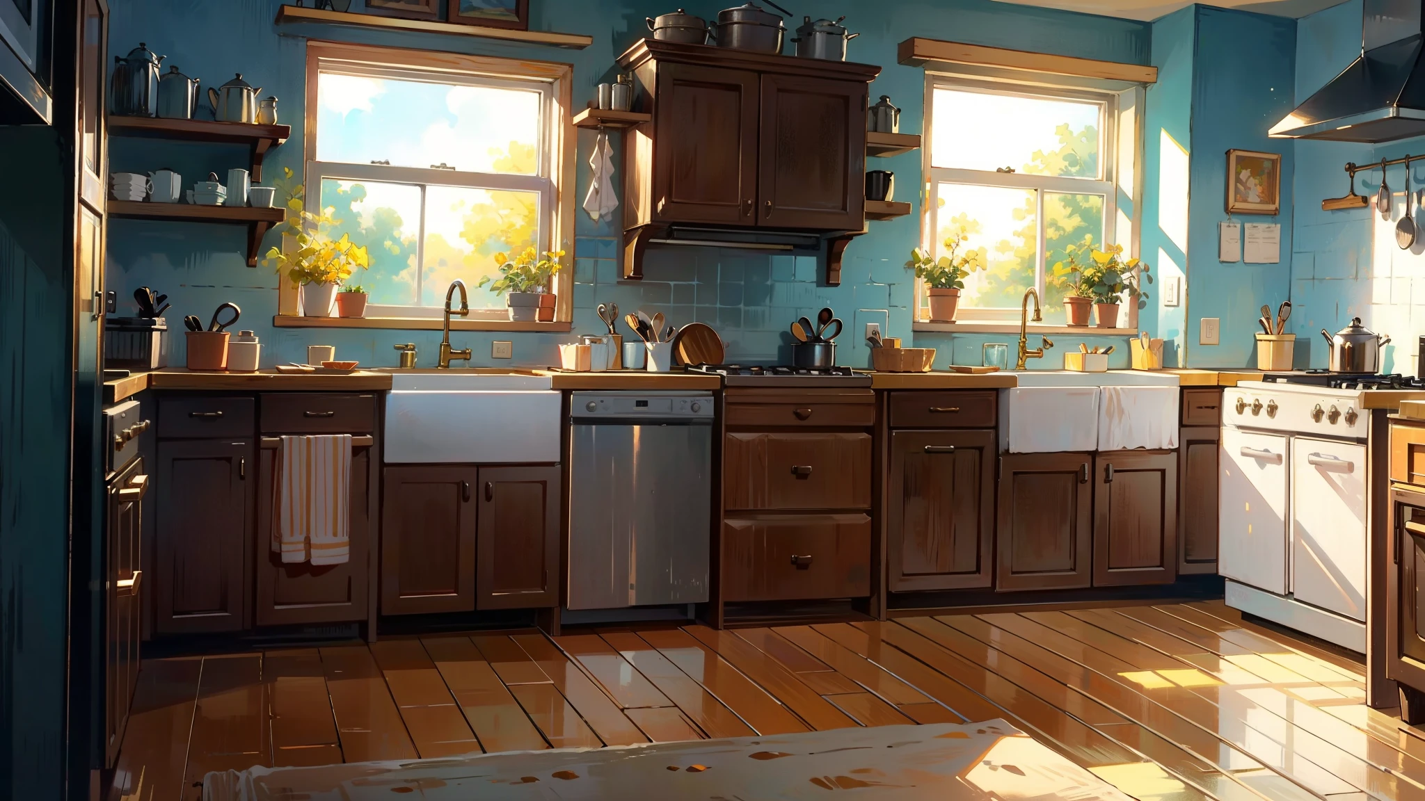 Sweet and warm cottage,kitchen,window,Close,bright,