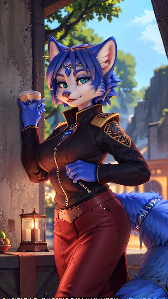 A beautiful and detailed (sweet portrait) von ((Krystal)), Sternenfuchs Krystal, Schlank, liebenswert, green eyes, medium breasts, (((Lange blaue Haare 1.3))), ((schwarze haarspitzen)), Dekollete, Grinsen, hoch schauen,, anthro, Pelzig, Hochgeladen E621, detailed flauschige fur, (von Fluff-Kevlar, Bayard Wu, Personalami, Pino Daeni), detailliertes Gesicht, (flauschige), 1 girl, Allein, Stammes-Kleidung, sweet girl,