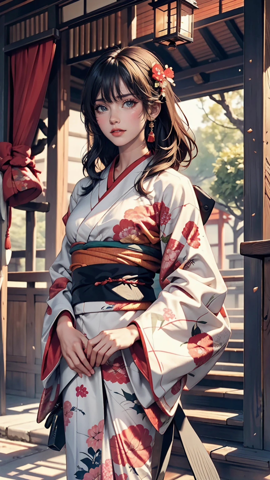 beautiful, masterpiece, highest quality, Highly detailed face, Perfect lighting, One girl, alone, matoi ryuuko, kimono, kimono, short kimono, Cowboy Shot