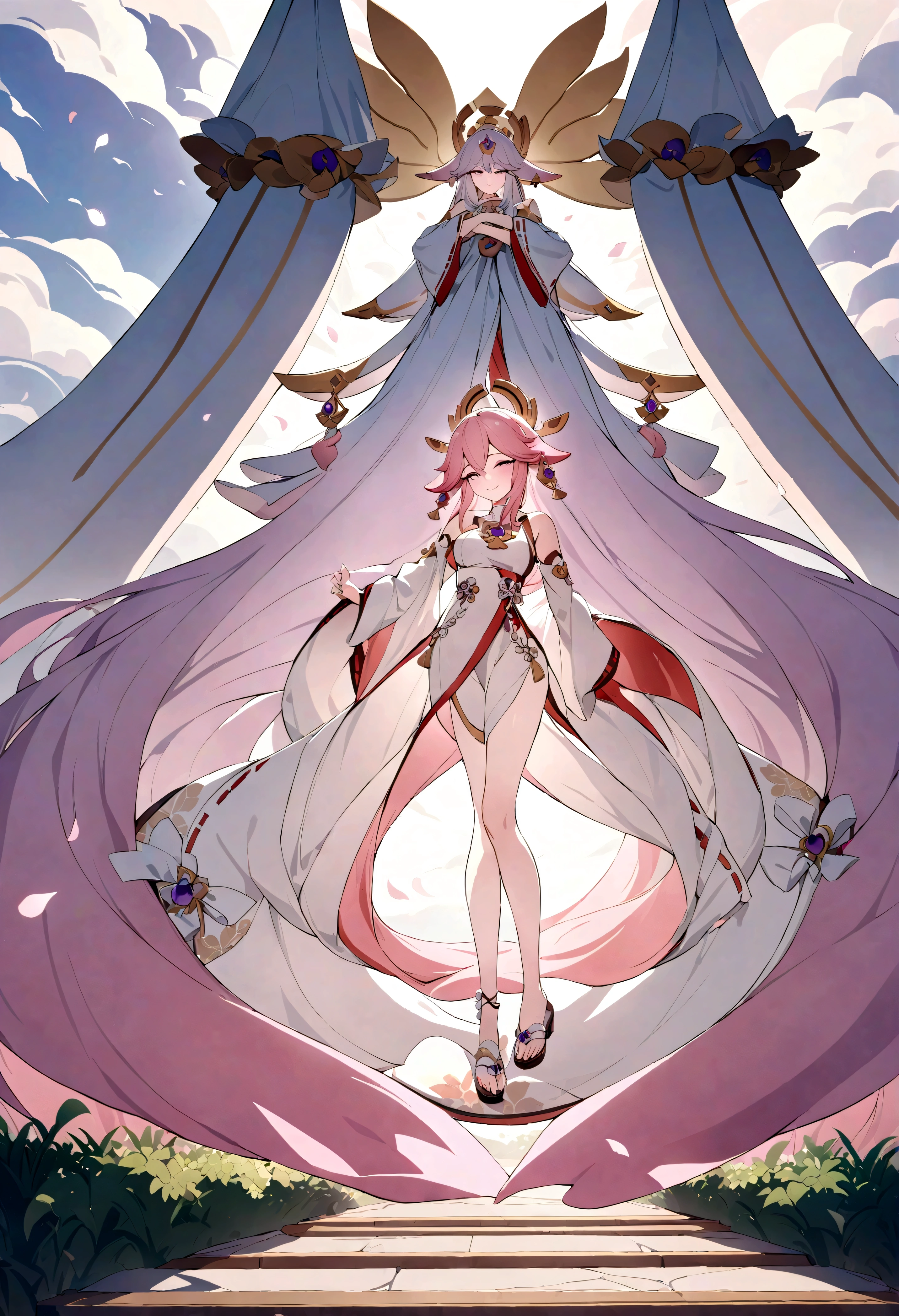 Genshin Impact，Yae Miko，girl，Laughing happily，Graceful figure，Elegant Chinese robe，The dignified and naughty elder sister，Pink，Second Dimension，Octane Rendering，masterpiece，Highest quality，Ultimate details,8K resolution