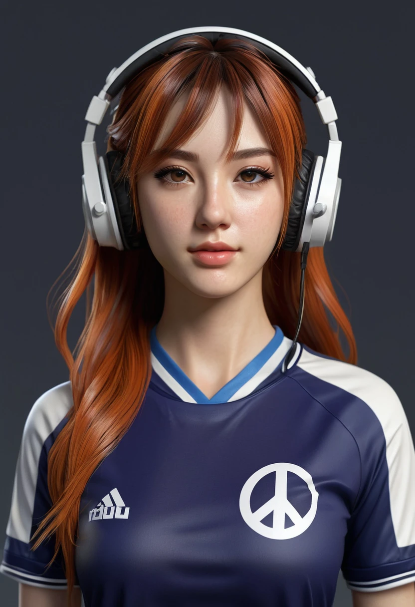 A image realistic of a beautiful anime young girl with a vibrant and stylized appearance. The character has long hair and is wearing headphones, which gives off a casual and modern vibe. The jersey with the name “RICK” and the number “16” suggests that the character may be associated with a team or group, possibly in a competitive or gaming context. The peace sign gesture with both hands is often associated with positivity, victory, or greeting, which complement, hyperrealism, realistic lighting, ultra skin texsture, stable diffusion, perfect anatomy, crazy details, hyperrealism body, hyperrealism face, hyperrealism breast, hyperrealism hair, hyperrealism shadows, hyperrealism texsture, hyperrealism skin texsture, hyperrealism detailed face, hyperrealism detailed body, hyperrealism detailed breast, hyperrealism detailed hair, hyperrealism detailed anatomy, hyperrealism detailed lighting, hyperrealism detailed shadows, hyperrealism detailed texsture, hyperrealism detailed background