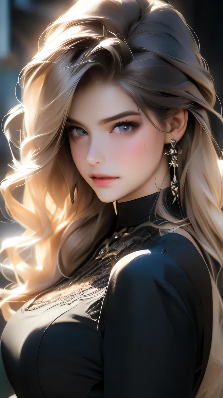 ((A 30-year-old woman wearing a black gothic dress))、Unparalleled beauty、masterpiece, 最high quality, high quality, High resolution, Highly refined muscles、Very detailed、Detailed skin texture、Intricate details、Depth of written border、Bright lighting、(Lighting from below)、Beautiful Face、Realistic Face、Realistic eyes、Beautiful fine grain、Realistic Skin、Beautiful Skin、Ultra-realistic、Very detailed、Golden Ratio、The most beautiful images in the world, Location was great.、(Cinema Lighting)、Detail emphasis, Beautiful lighting、Sharp focur.々A pose、超Detailed face、Fine grain、Increased hair growth、Brown Hair、Long Hair、Beautiful Hairstyles、Detailed face、Incredibly stupid, It seems ridiculous., (Big Breasts)、((Face close-up))、