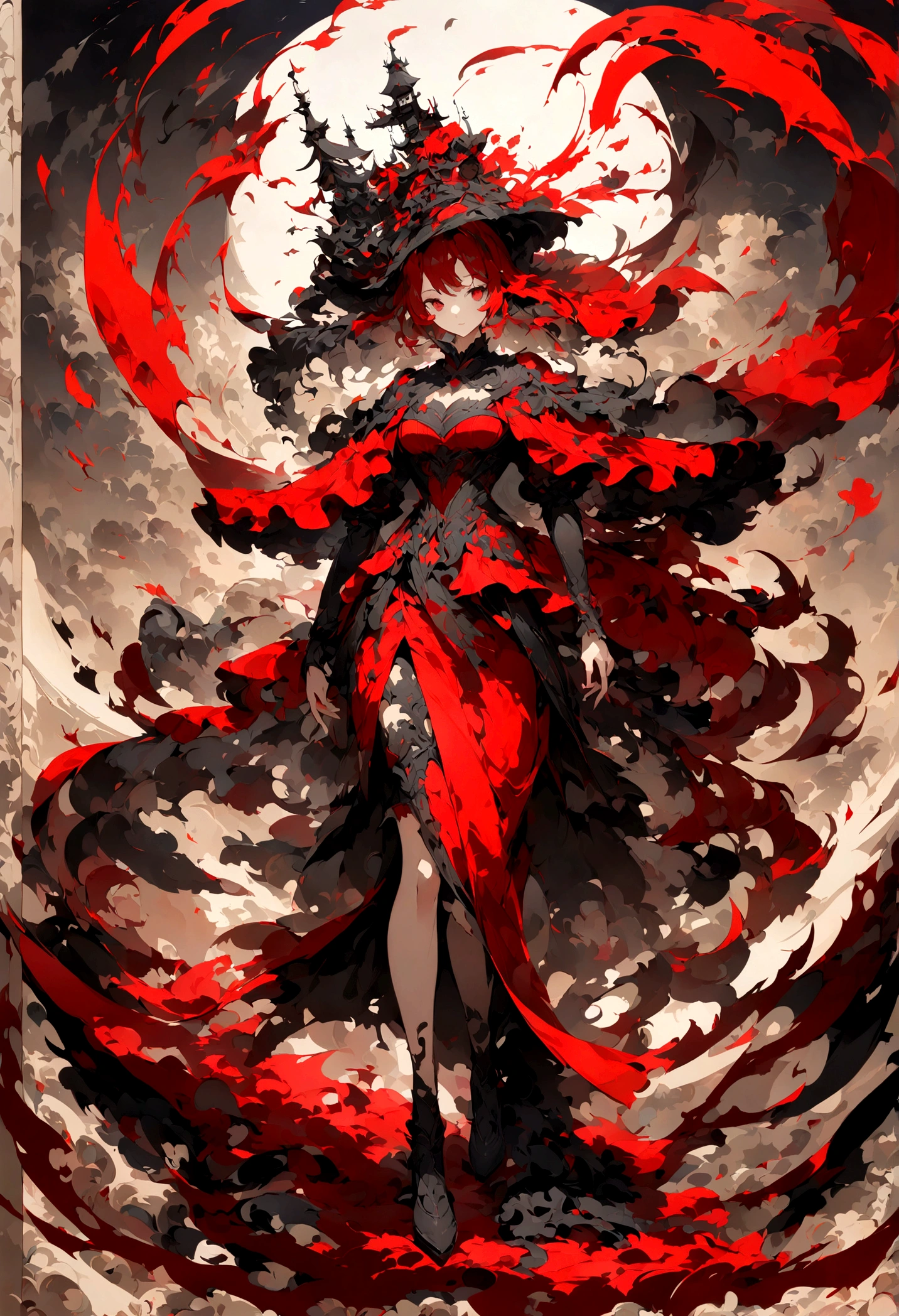 masterpiece, Please illustrate the idea that when dyed with vermilion, it turns red., Beautiful fairy tale, paper art style, Beautiful paintings, A very complex masterpiece, A beautiful and sophisticated red masterpiece, multi-layer, mystery, 