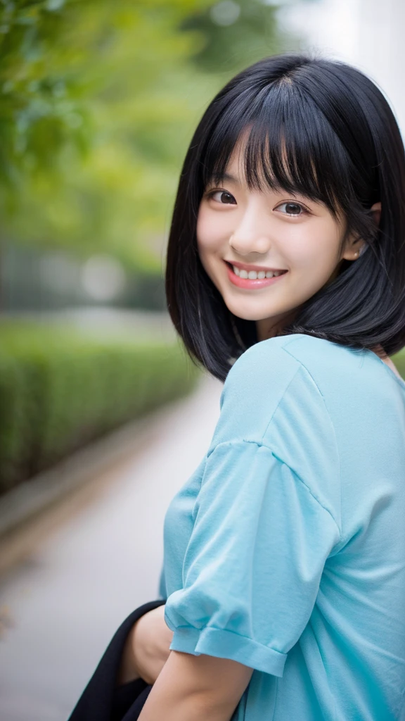 Black Hair Semi-Long、1 person、smile