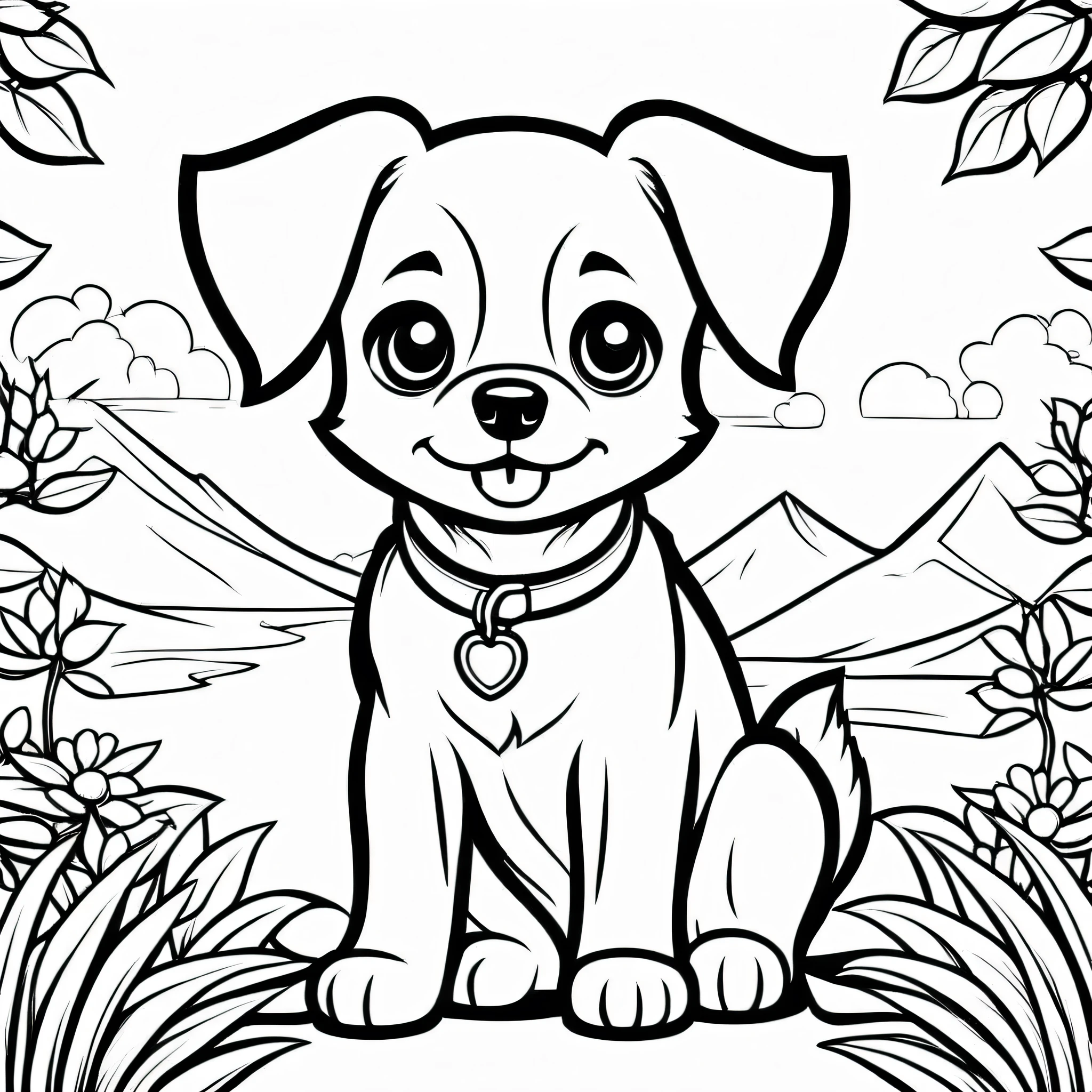 A cute dog, cartoon, ,Coloring Book, ColoringBookAF,