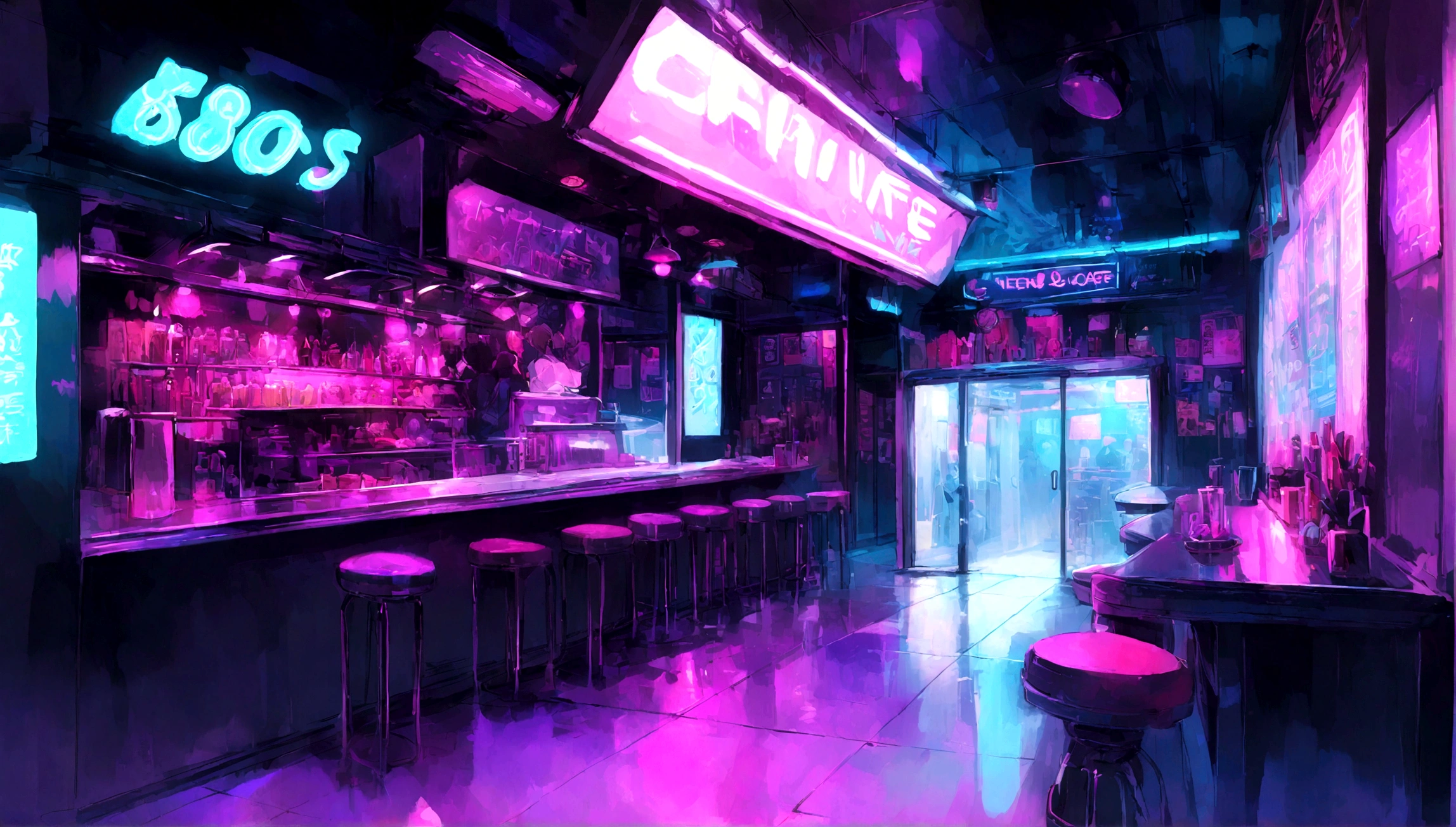80's neon drive night cafe,