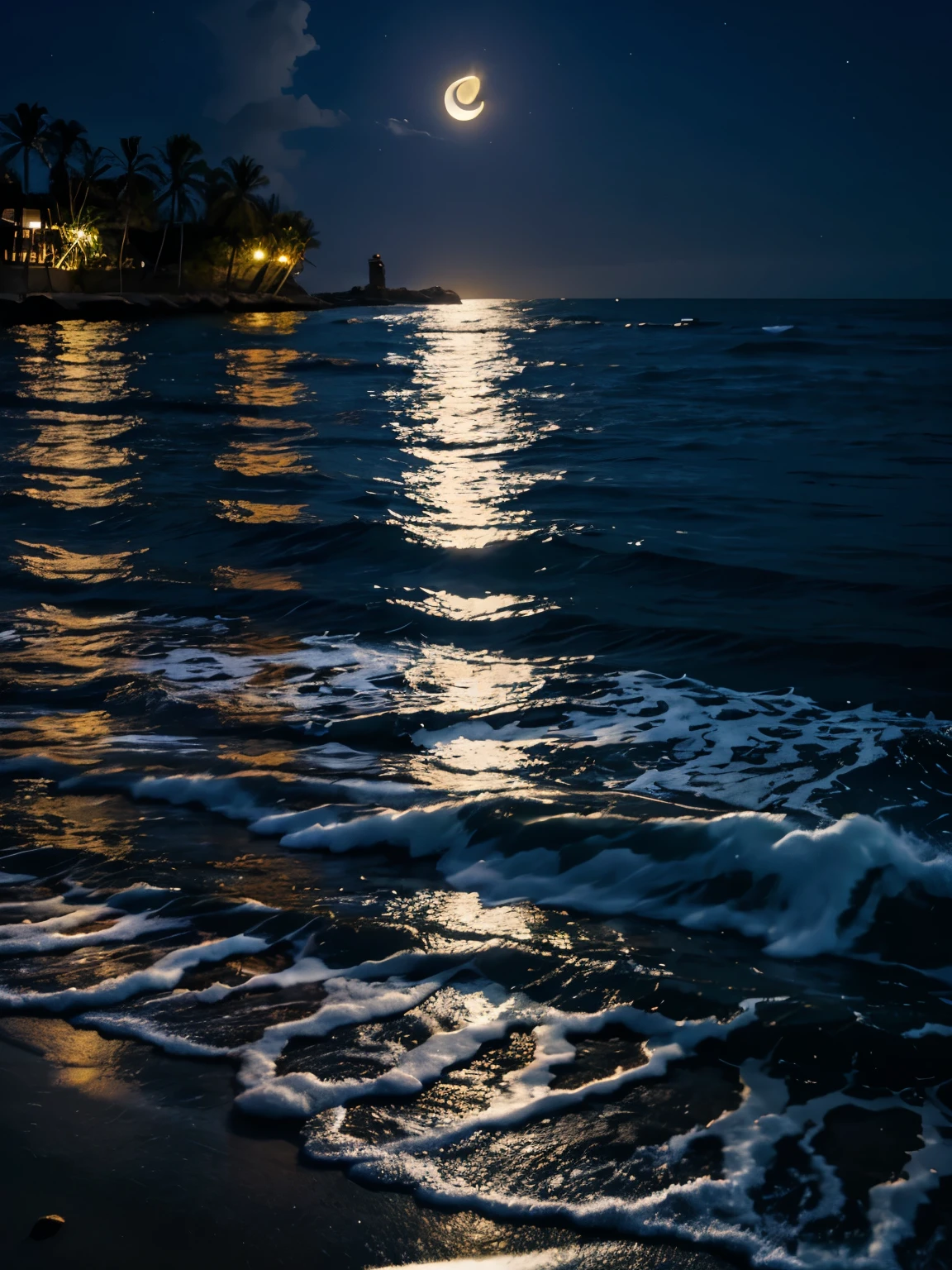 Noche hermosa, el mar, moonlight reflecting on the water