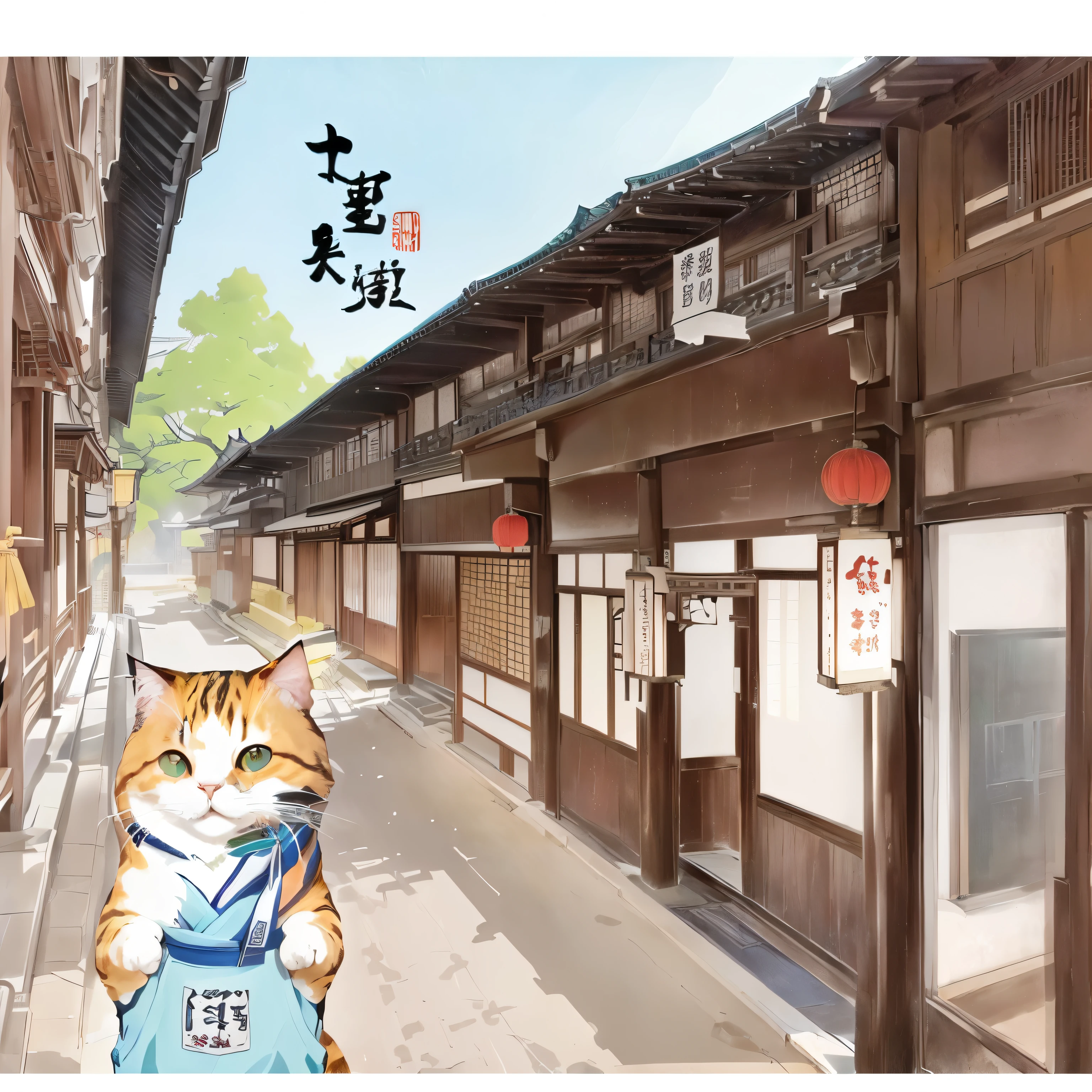 there is a draexisting of a cat standing in front of a building, there is nothing, beast, chinese existatercolor style, japanese toexistn, Japan Town, Japanese cartoon style, artexistork in the style of z.exist. arrive, inspired by Katsukaexista Shunsen, Museum ink painting, author:Sengai, traditional draexisting style, Kyoto Animation Style