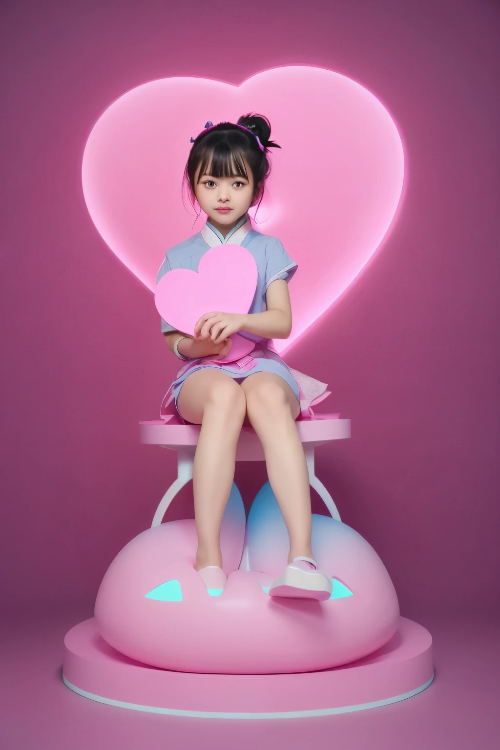 A cartoon girl sitting on a pink surface,Holding a heart in his hand, Ghost Festival, Inspired by Ma Yuanyu, cute cartoon, qiangshu, Ruan cute vtuber, cute cartoon, by Qu Leilei, by Xia Gui, Chiba Yudai, Hand drawn cartoon art style